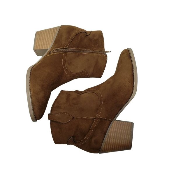 Sugar Women Tarah Ankle Booties Brown Faux Suede Almond Toe Block Heel Size 9.5 - Picture 8 of 11